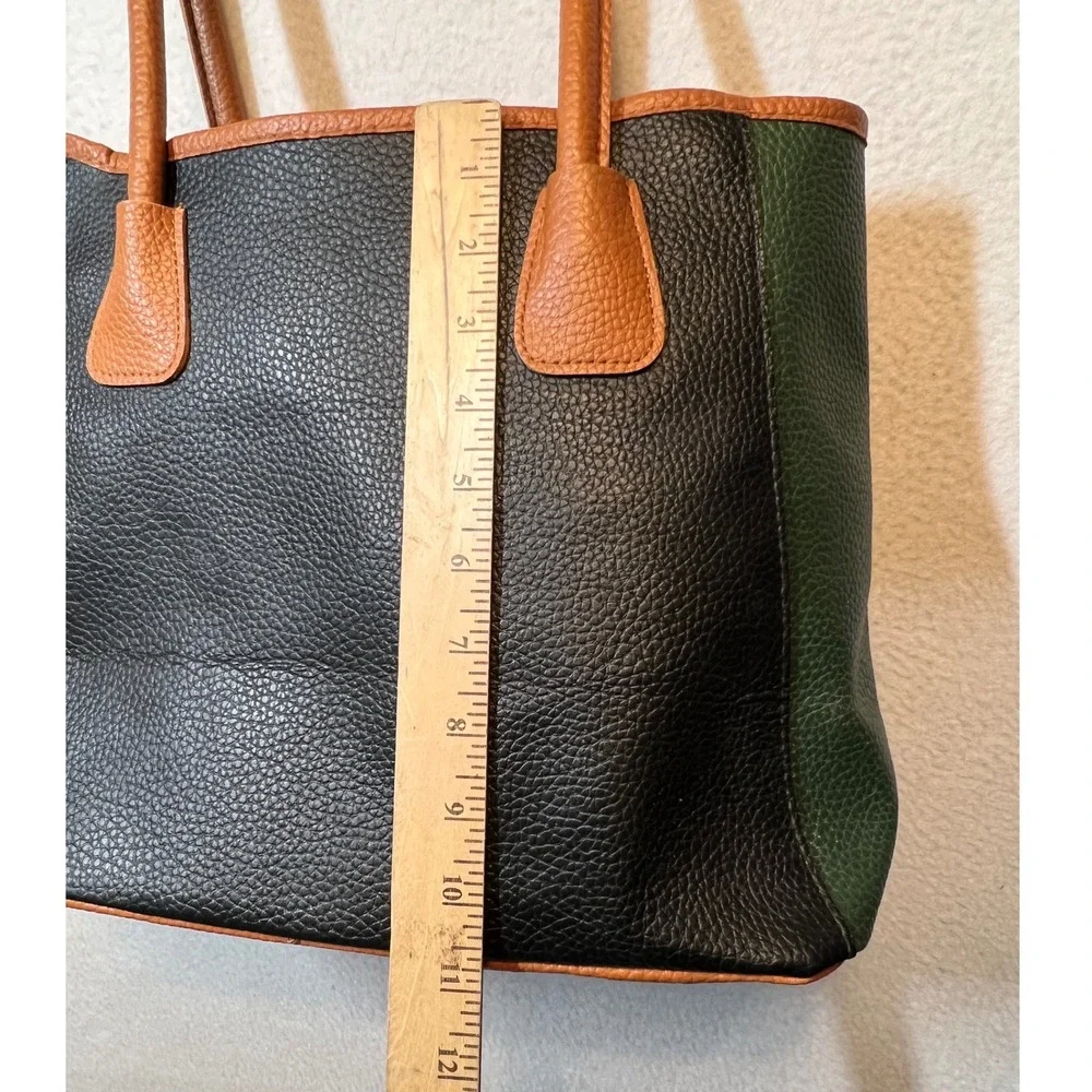 Neiman Marcus‎ Colorblock Tote Bag Brown Black Green Faux Leather Top Handle - Picture 4 of 9